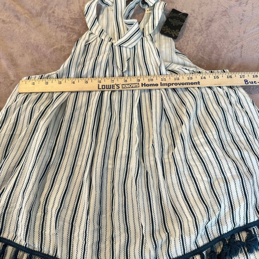 Main Strip Womens Blue White Striped Tassel Halter Romper Small NWT Resort Beach - Picture 5 of 6